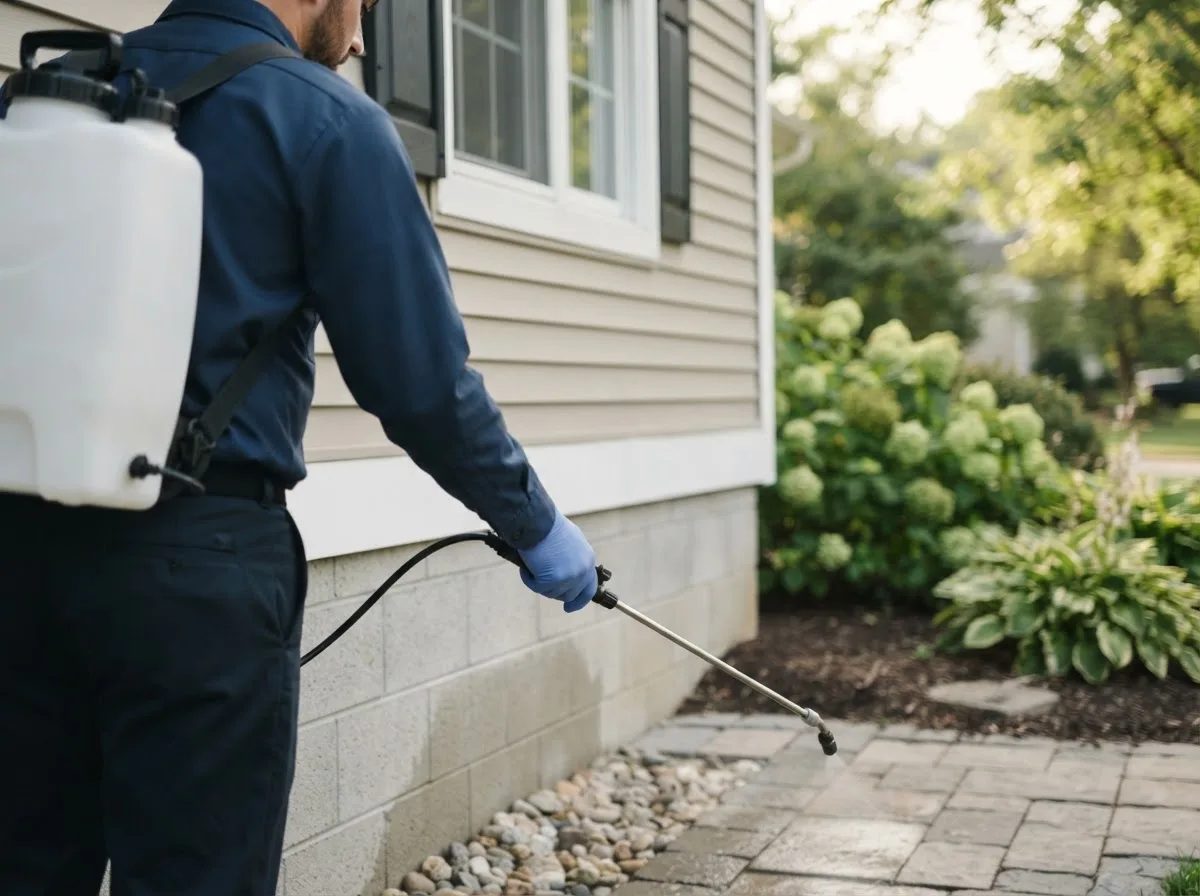 Pest control technician inspecting a home in Clymer, NY